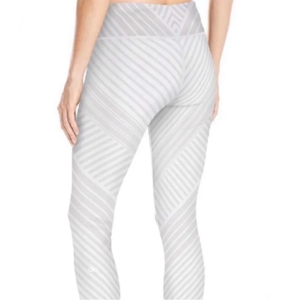 Alo Yoga Gray White Striped Leggings Women Size XS